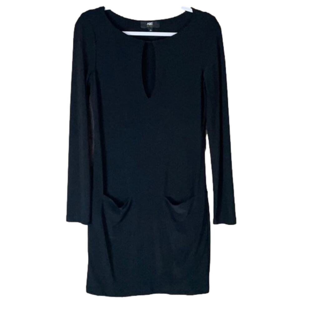 ABS Allen Schwartz Dress Long Sleeve Pockets Keyhole Neck Black Size Small